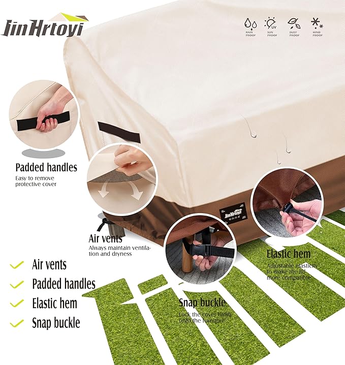 2-Seater Outdoor Couch Cover,60"Wx38"Dx35"H Inches Patio Loveseat Cover,100% Waterproof Heavy Duty Patio Sofa Covers,Patio Furniture Covers,Beige&Brown