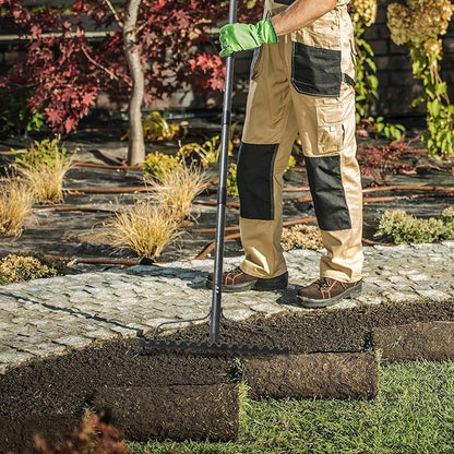 Garden Rake, 6FT Bow Rake Heavy Duty Leveling Rake with Adjustable Handle, 17 Tines Wide Head Metal Thatch Rake for Gardening Leaves Lawn Yard Mulch Rake