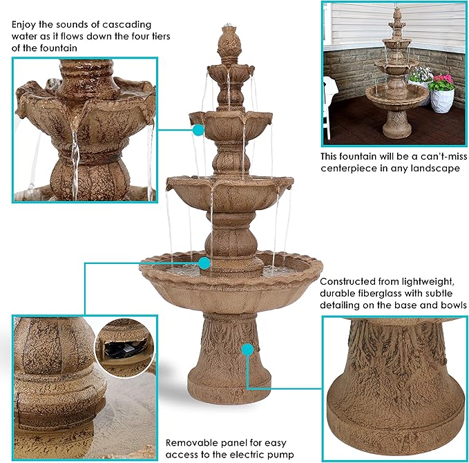 Sunnydaze Pineapple 52-Inch 4-Tier Outdoor Water Fountain - Tall Outdoor Fountain for Garden, Patio or Yard - Earth