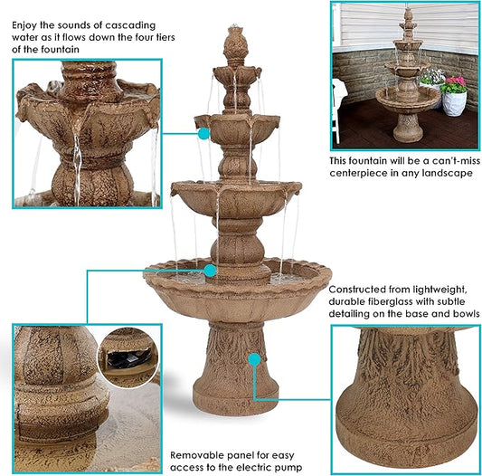 Sunnydaze Pineapple 52-Inch 4-Tier Outdoor Water Fountain - Tall Outdoor Fountain for Garden, Patio or Yard - Earth