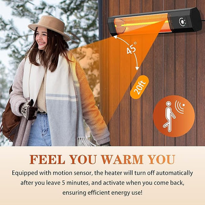 2S Fast Heating Infrared Outdoor Heater, 9 Heating Levels Electric Patio Heater with Motion Sensor, 34 In 9H Timer Remote Control Wall Mounted Garage Heaters, for Porch, Gazebo, Workshop and Indoor