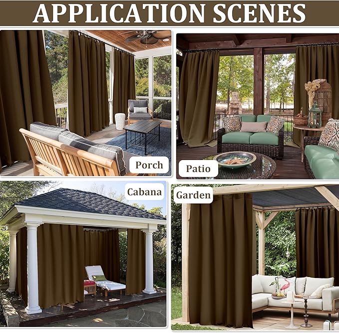 Gazebo Universal Replacement Privacy Curtain,10'×12' Gazebo Outdoor Waterproof Curtains, 4-Panels Sidewall Curtains with Double Zipper for Patio Canopy, Garden and Backyard (Curtain Only)