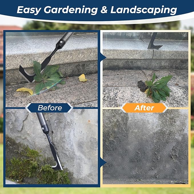 Weed Remover Tool | Adjustable Metal Handle (14.5"-58.4") (Upgraded Rustproof) | Multi-Functional Garden Hook for Pavement Gaps, Moss, Bushes | Commercial-Grade Yard Maintenance Equipment