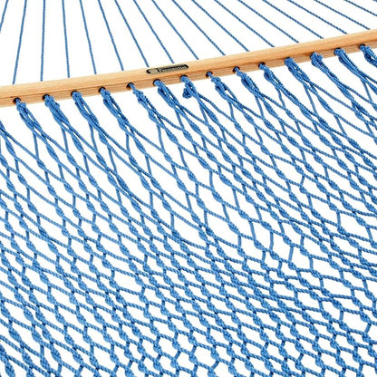 Original Pawleys Island Deluxe Coastal Blue DuraCord Rope Hammock – 13 ft. x 65 in, 2-Person, 450 lb Capacity, Oak Spreader Bar, Zinc-Plated Hardware, Handcrafted in The USA