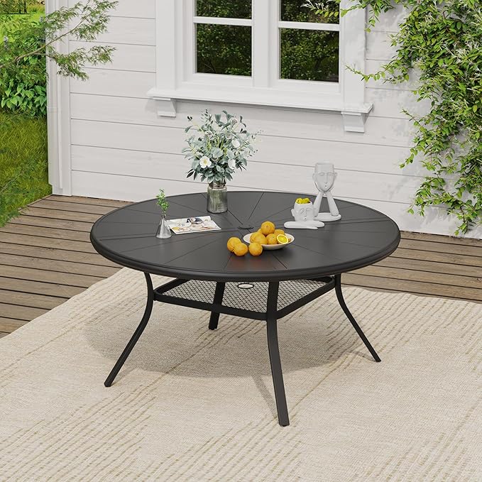 VICLLAX Outdoor Patio Round Dining Table, 47.2"x 47.2" Aluminum Tabletop with Storage Shelf for Deck Lawn Garden Backyard, Black