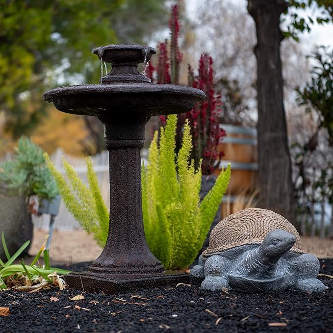 XBrand 28" Tiered Freestanding Classic Bird Bath Outdoor Water Fountain w/Auto Shut-Off Pump, Brown