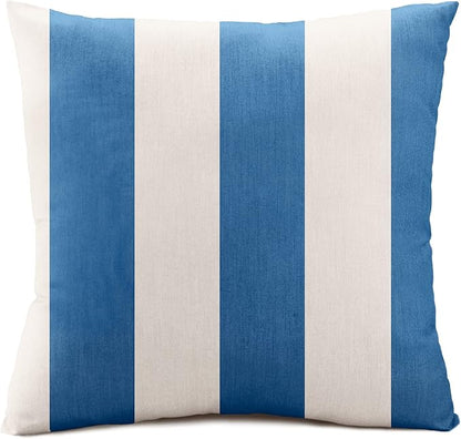 Austin Horn Classics Sunbrella Cabana Stripe White/Blue, Knife Edge, Zippered Opening, 24-inch Pillow Cover (Set of 2), No Insert Included