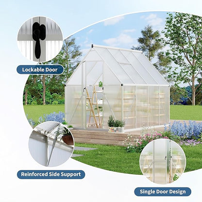 6'X7' Aluminum-Framed Polycarbonate Greenhouse, Heavy Duty Polycarbonate Greenhouse with Quick Setup Structure and Roof Vent, Large Enhanced Aluminum Greenhouses Kit for Outdoors