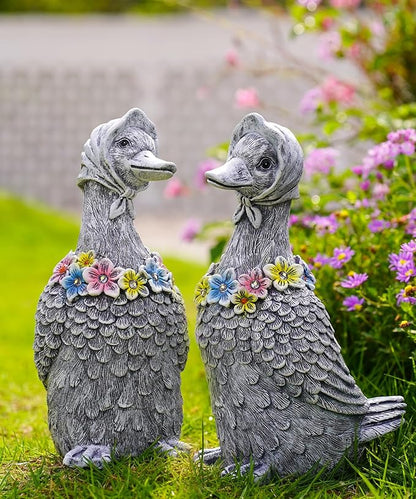 Nacome Solar Goose Outdoor Statues for Garden: Outside Decor with Glowing Flower Clearance for Porch Yard Art Lawn Ornaments Patio Balcony - Birthday Gifts for Women Mom Grandma(Gray)