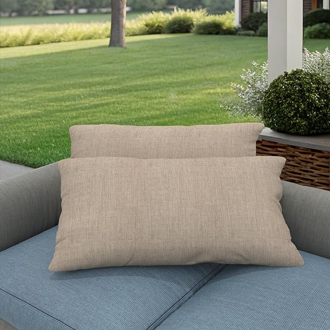 Covers & All Sunbrellla Outdoor Pillows for Patio Furniture, UV Fade Resistant & Waterproof Outdoor Sunbrella Lumbar Pillows, Set of 2 Inserts & Covers for Patios, Decks and Porches (Cast Ash)