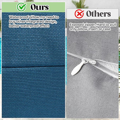WOLKI Waterproof Outdoor Pillows 22x22 Feather and Down Filled Throw Pillow for Patio Furniture, Outside Decorative Pillow Set of 2 Blue
