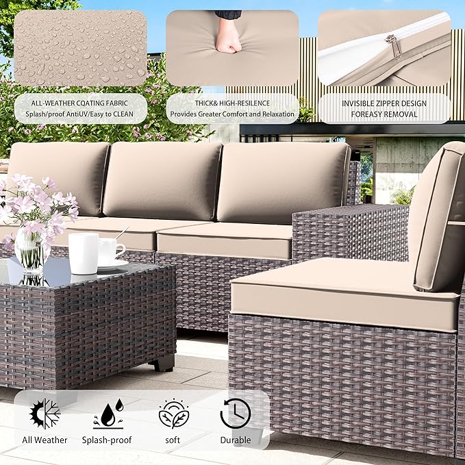 16 Pieces Outdoor Patio Furniture Set Outdoor Furniture Patio Sectional Sofa Conversation Sets w/ETL Approved 45" Gas Outdoor Fire Table & Coffee Table, Swivel Rocking Chair (Brown)