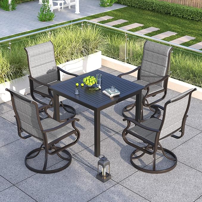 Amopatio Padded Patio Swivel Chairs Set of 4, Outdoor Dining Chairs with Ultra Soft Textilene High Back Seat & Metal Rocker Frame, for Backyard Deck Garden (Light Gray)