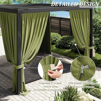 Gazebo Universal Replacement Privacy Curtain,12'×12' Gazebo Outdoor Waterproof Curtains, 4-Panels Sidewall Curtains with Double Zipper for Patio Canopy, Garden and Backyard (Curtain Only)