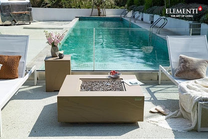 Elementi+ | Bundle Uluru Gas Fire Pit Cast Concrete 40" Square Fire Table, Outdoor Fire Pit Electronic Ignition | Canvas Cover, Fire Glass and Burner Lid Included | Sunlight Yellow | Propane Gas