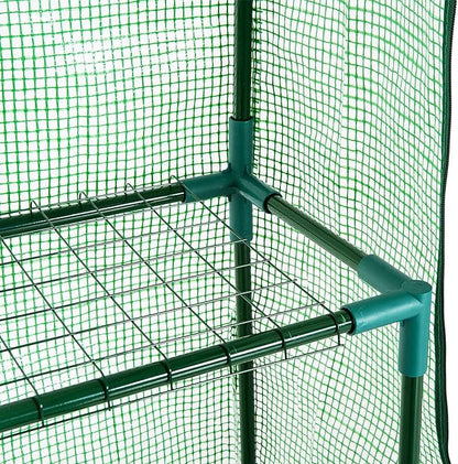Outsunny 5' x 2.5' x 6.5' Mini Walk-in Greenhouse Kit, Portable Green House with 3 Tier Shelves, Roll-Up Door, and Weatherized PE Cover for Backyard Garden, Green