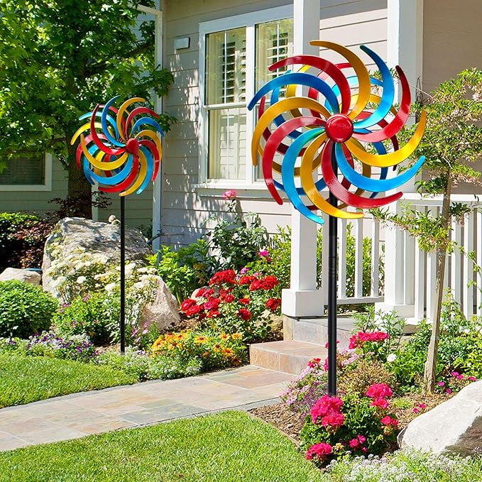 Wind Spinners Outdoor,Kinetic Wind Sculptures & Spinners, 63" Double-Side Metal Wind Spinner for Yard and Garden, Lawn Art Decorations Colorful