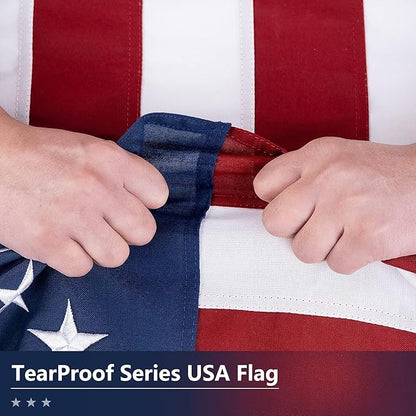 American Flag for Outside 4x6 Ft - TearProof Series Outdoor Use US Flags - Long Lasting, Fade Resistant - Thick Spun Polyester USA Banner - High Wind United States Flag - Embroidered Stars, Sewn Stripes, Brass Grommets