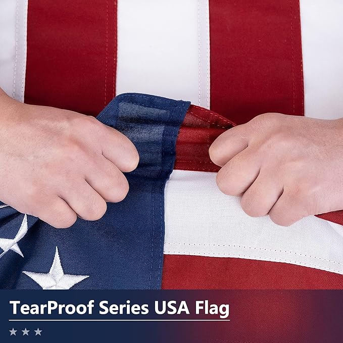 American Flag for Outside 2x3 Ft - TearProof Series Outdoor Use US Flags - Long Lasting, Fade Resistant - Thick Spun Polyester USA Banner - High Wind United States Flag - Embroidered Stars, Sewn Stripes, Brass Grommets