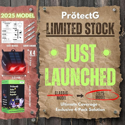 4 Pack Solar Nocturnal Animal Repellent – Predator Eye Defense – Waterproof Automatic Deterrent Red Lights for Farm, Orchard, Yard, Chicken Coop Accessories – Scares Coyote, Fox, Deer, Raccoon