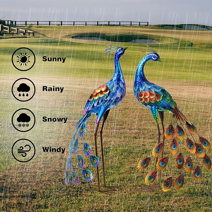 Kircust Peacock Garden Statue and Sculpture, Metal Peacocks Yard Art Lawn Decor, Large Birds Garden Sculptures & Statues for Patio Backyard Pond Home Decoration