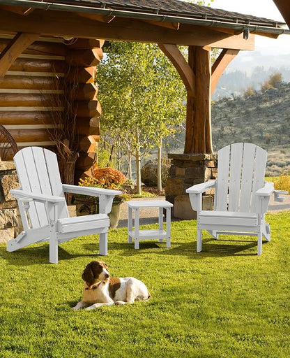 SERWALL Folding Adirondack Chair Set of 4, Reclining Adirondack Chair with 3 Recline Positions, All Weather HDPE Outdoor Adirondack, White