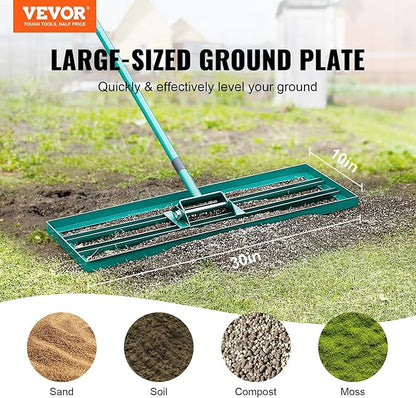 VEVOR Lawn Leveling Rake, 30" x10" Level Lawn Tool, Heavy-Duty Lawn Leveler with 78"" Steel Extended Handle, Yard Leveling Rake Suit for Garden, Golf Lawn, Farm, Green