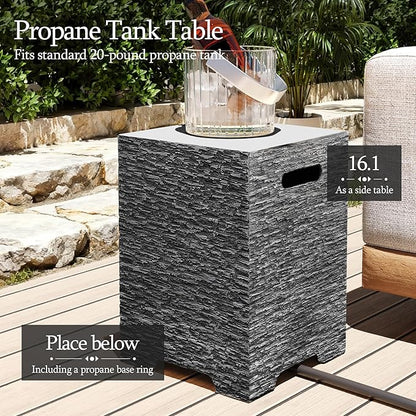 UPHA 56-inch Outdoor Propane Gas Fire Pit Table 50000 BTU Concrete Rectangle FirePit for Outside Patio with Wind Guad, Blue Glass Rocks, Rain Cover, Grey Horizontal Stripe