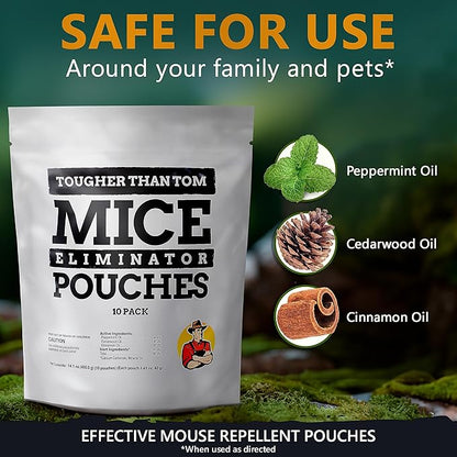 All-Natural Mice Repellent Pouches – Harmless Peppermint Essential Oil Mouse Deterrent - Keep Mice Out of Your Home and Your Family Safe - by Tougher Than Tom