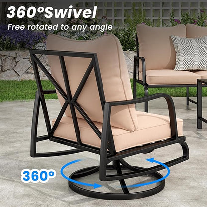 Soohow Outdoor Patio Furniture Set, 6 Piece Patio Furniture Set, 4 x Swivel Chair, 1 x 3-Seats Sofa, and 1 x Coffee Table, Outdoor Metal Conversation Set for Porch, Balcony, and Backyard
