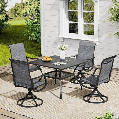 VICLLAX 5 Pieces Patio Dining Set, Outdoor Furniture Set of 4 Patio Swivel Dining Chairs and Square Patio Table with Umbrella Hole, Dark Charcoal Chairs & Black Tabletop