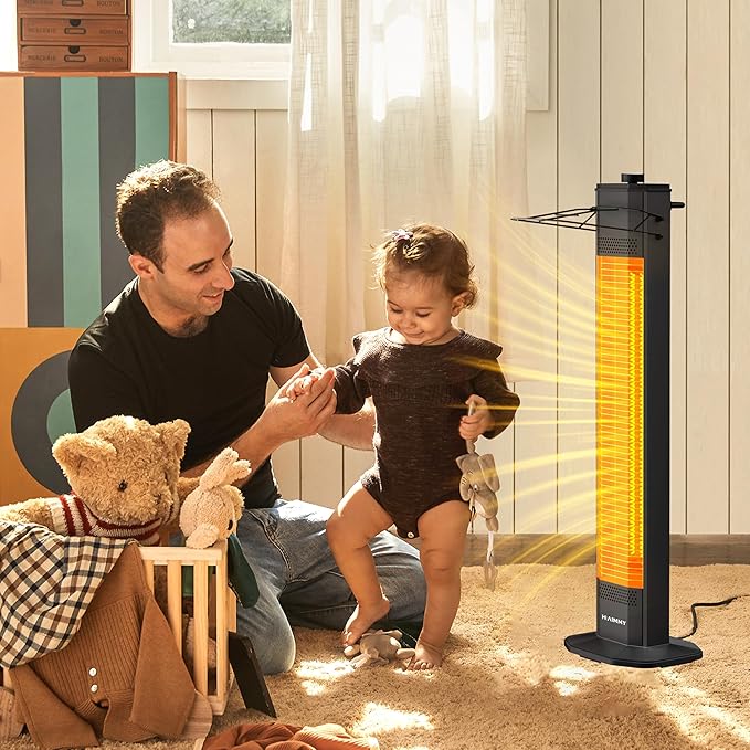Outdoor Electric Patio Heater, Haimmy 34- inch Outdoor Electric Patio Heater, 1500W Instant Heating, 3 Heat Levels, Tip-Over & Overheat Protection, IPX5 Waterproof Tower Space Heater