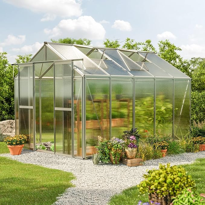 Greenhouse Saphir 5 Aluminum Frame 8.5 x 10.6 ft with Approx. 6 mm Polycarbonate Panels