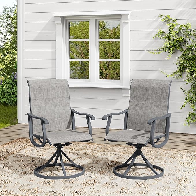 VICLLAX 3 Pieces Outdoor Dining Set, Patio Furniture Set of 2 Patio Swivel Dining Chairs and Small Dining Table with Storage Shelf, Grey Chairs & Dark Grey Frame
