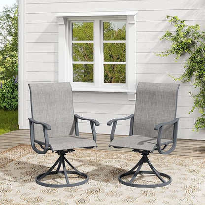 VICLLAX 3 Pieces Outdoor Dining Set, Patio Furniture Set of 2 Patio Swivel Dining Chairs and Small Dining Table with Storage Shelf, Grey Chairs & Dark Grey Frame