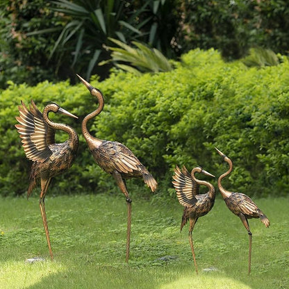 TERESA'S COLLECTIONS Yard Decorations Outdoor Garden Statues, Brass Metal Crane Yard Art, 33-39" Lawn Ornaments for Backyard,Outside Porch,Patio,Heron Decoy Bird Garden Decor,Set of 2,Gifts for Mom