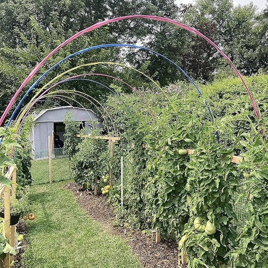 Garden Hoops Grow Tunnel, 12 Sets of 7FT Greenhouse Hoops for Raised Beds, Rust-Proof Fiberglass Frame for Garden Netting, Small Greenhouse Kit, DIY Plant Support Garden Stakes, 60 pcs