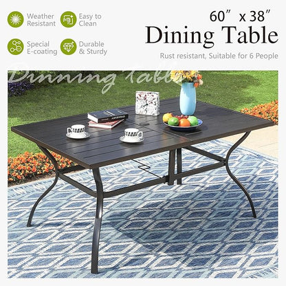 Sophia & William Patio Dining Set Metal Outdoor Table and Chairs Furniture Set 7 Piece, Large 60.2" Dining Table with Umbrella Hole and 6 Backyard Garden Chairs Support 300LBS for Deck, Lawn, Garden