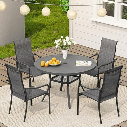 VICLLAX Outdoor Patio Round Dining Table, 41"x 41" Metal Slatted Round Tabletop with Adjustable Umbrella Hole for Dining Yard Porch, Dark Grey Finish