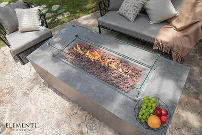 Elementi Andes Propane Gas Fire Pit Table Bundle Cast Concrete with Concealed pullout Propane Tank Storage Drawer | Electronic Ignition | Canvas Cover, Lava Rock Included | Light Gray (Propane Gas)