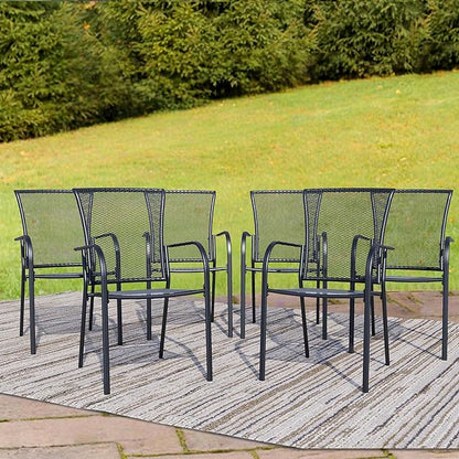Outdoor Metal Patio Chairs Set of 8, Stackable Iron Mesh Dining Chairs with Armrests, All-Weather Bistro Chairs for Garden, Backyard, Porch, or Balcony