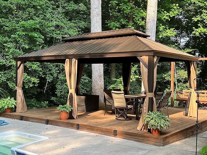 YOLENY 12'x20' Hardtop Gazebo with Galvanized Steel Double Roof, Pergolas Aluminum Frame, Netting and Curtains Included, Metal Outdoor Gazebos for Garden, Patios, Lawns, Parties