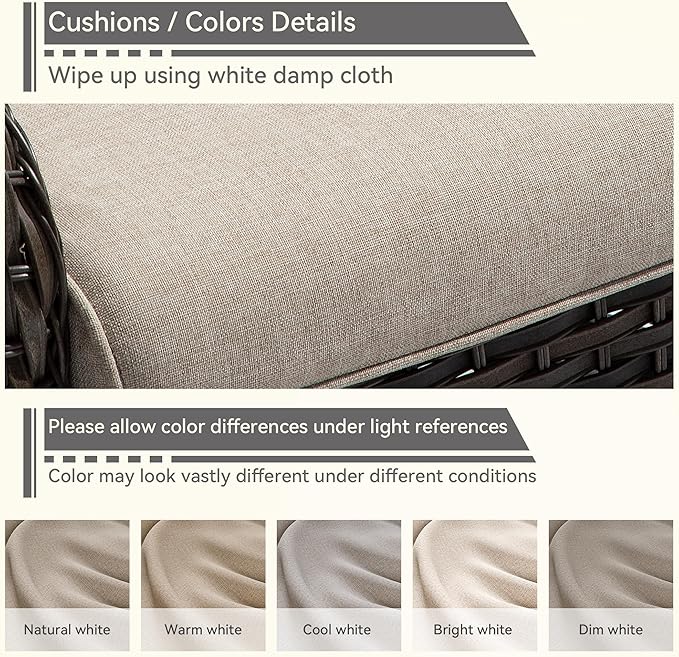 Swivel Patio Chair Outdoors - 360 Degree, Glider Chair with 3.5" Olefin Fabric Cushions (Mixed Grey Rattan/Beige)