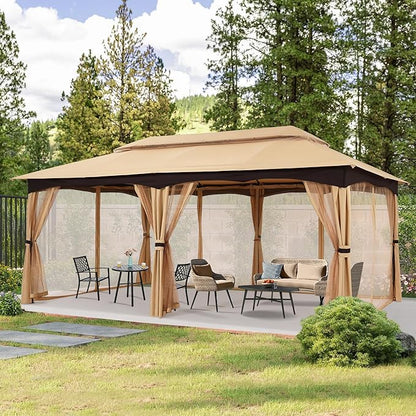 MASTERCANOPY Outdoor Patio Gazebo for Garden with Upgrade Steel Frame and Netting Walls (10x20,Beige)