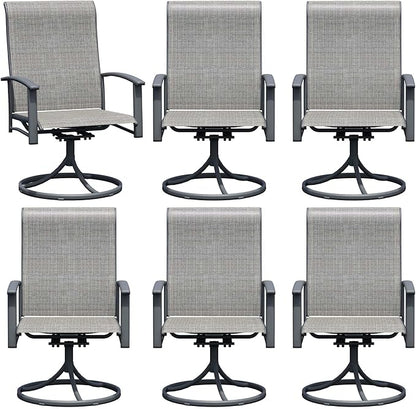 Outdoor Patio Swivel Dining Chairs Set of 6, All-Weather Swivel Rocker Chairs with Textilene High Back and Black Rust-Proof Metal Frame, Perfect for Patio, Lawn, Garden, or Backyard, Grey