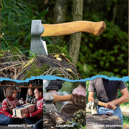 Prandi Segurin Hatchet 88 lb - Hickory Handle 11 in with Leather String - Ideal for Camping, Travel and Bushcraft - Made in Italy