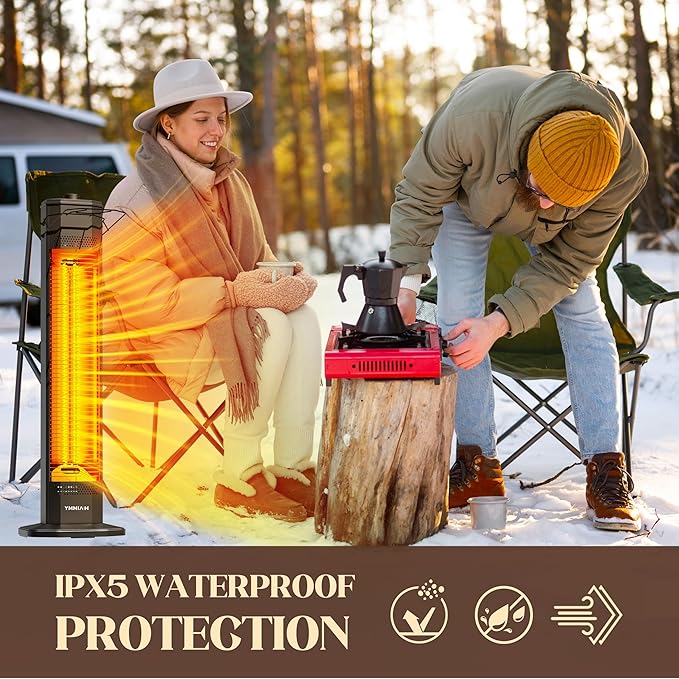 Outdoor Electric Patio Heater, Haimmy 34- inch Outdoor Electric Patio Heater, 1500W Instant Heating, 3 Heat Levels, Tip-Over & Overheat Protection, IPX5 Waterproof Tower Space Heater