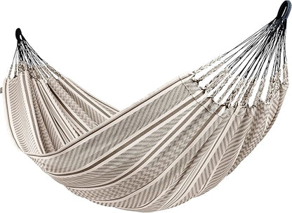 LA SIESTA Flora Classic Cotton Hammock & TreeMount - Indoor Outdoor Large Patio Bed With Tree Straps for Beams Posts, Portable Double 2 Person, Zebra