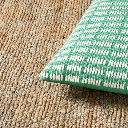 TOWN & COUNTRY TERRA Alara Textured Geo Stripe Handcrafted Indoor Outdoor Decorative Pillow, 100% Recycled Materials, UV Fade Resistant, Water Repellent, Green/Ivory, 20"x20"
