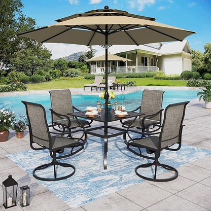 Sophia & William Patio Set with Umbrella 6 Pieces Outdoor Dining Set with 10ft 3 Tier Beige Patio Umbrella Windproof, 4 x Swivel Patio Dining Chairs, Patio Table and Chairs for Garden Backyard